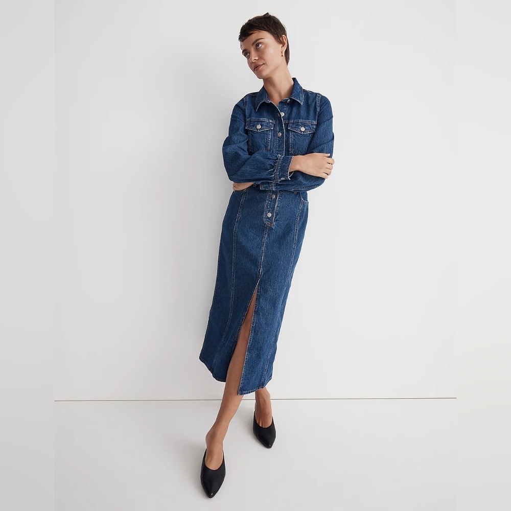 Madewell Blue Denim Button Up Midi Shirtdress Glissan Wash Dress Size 0